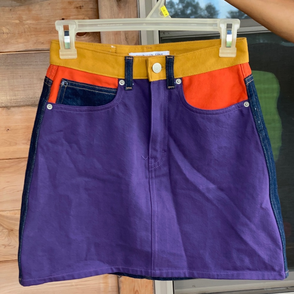 Calvin Klein Purple Color Block Mini Skirt - Picture 2 of 4